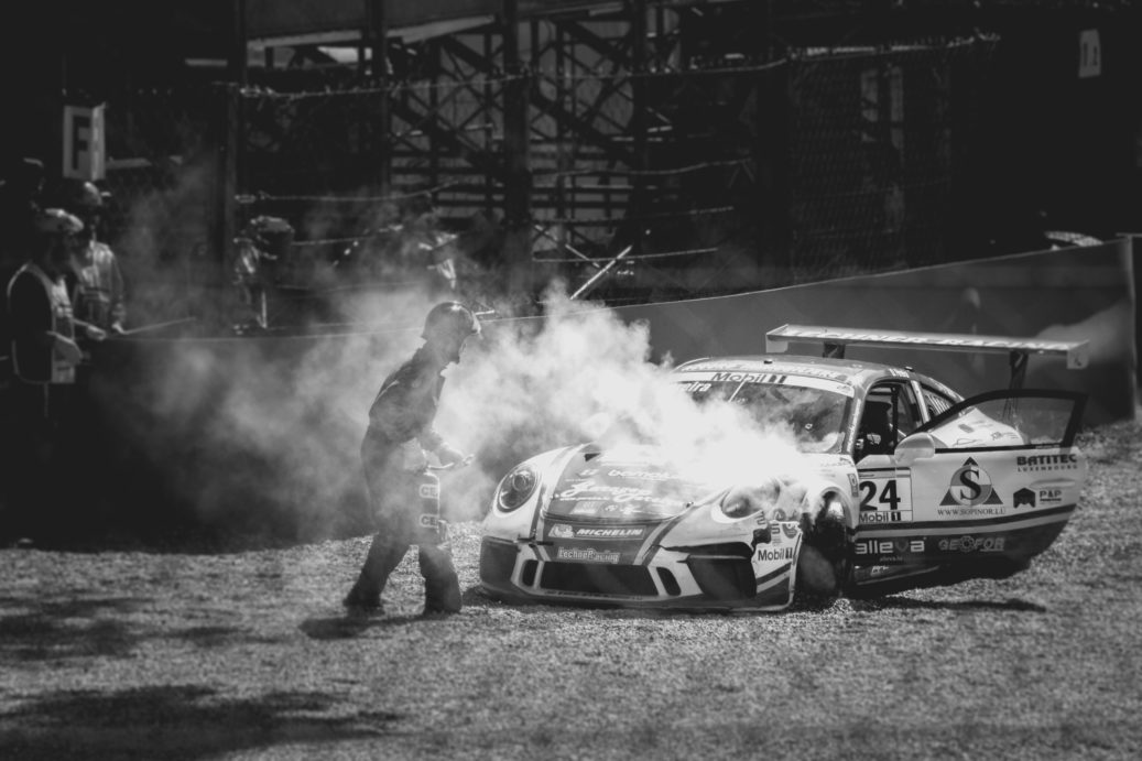 crashed race car