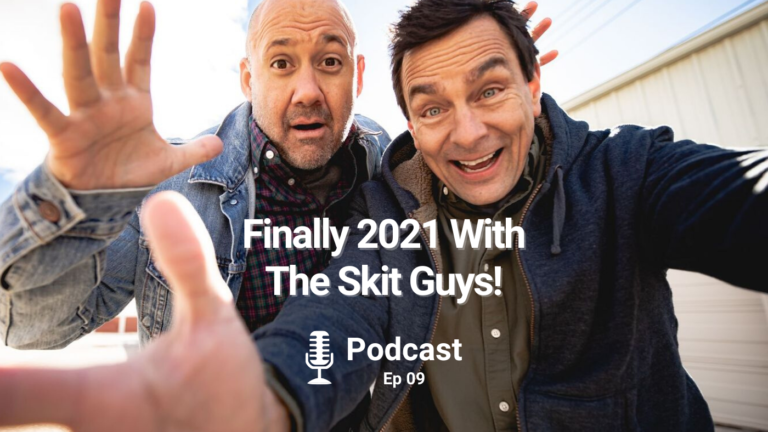 2 men happily saying hi to the camera